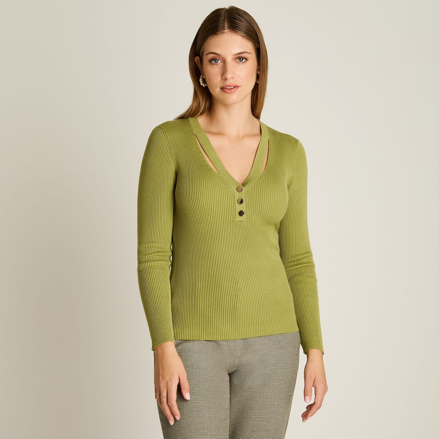 Sweater Pistacho Manga Larga Elasticidad Media Sin Forro Calce Normal Tela Tejido